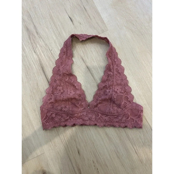 Free People Intimately FP Galloon Lace Halter Bralette Dusty Rose Pink S - Picture 2 of 5